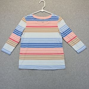 Coral Bay Petite Striped 3/4 Sleeve Top PS Cotton Blend